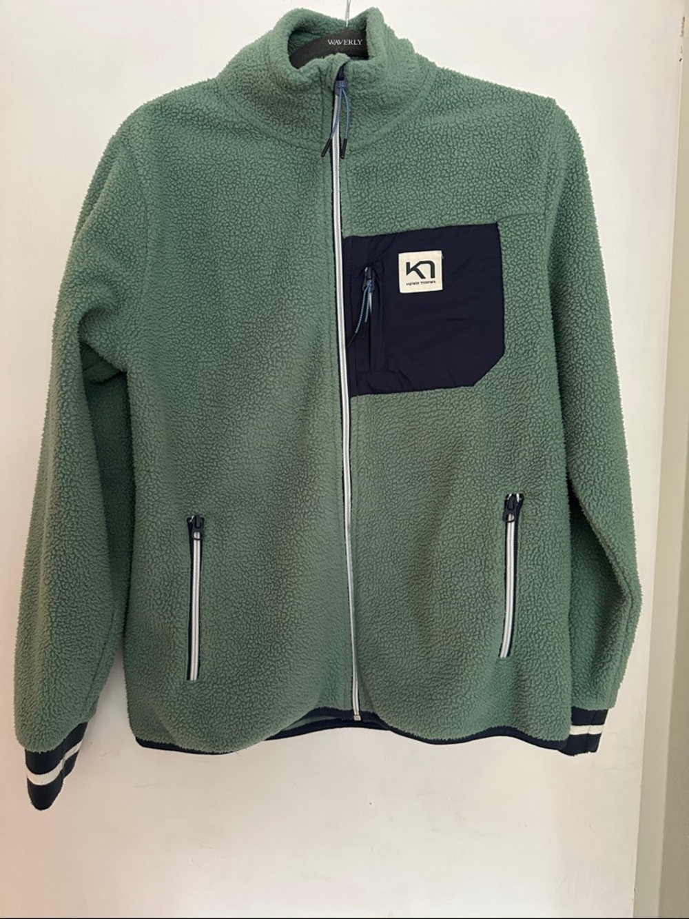 Kari Traa Sage Green Fleece Jacket with Navy Chest Pocket